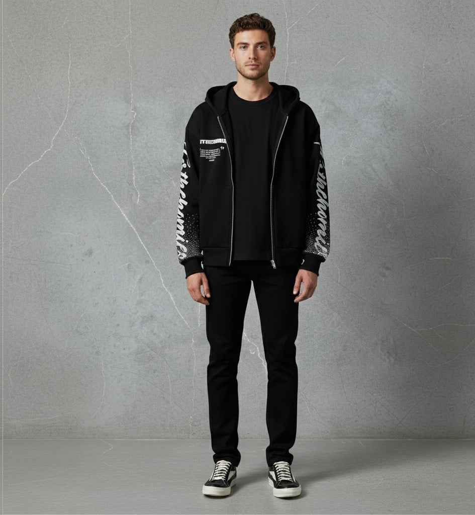 Rhinestone zip Hoodie