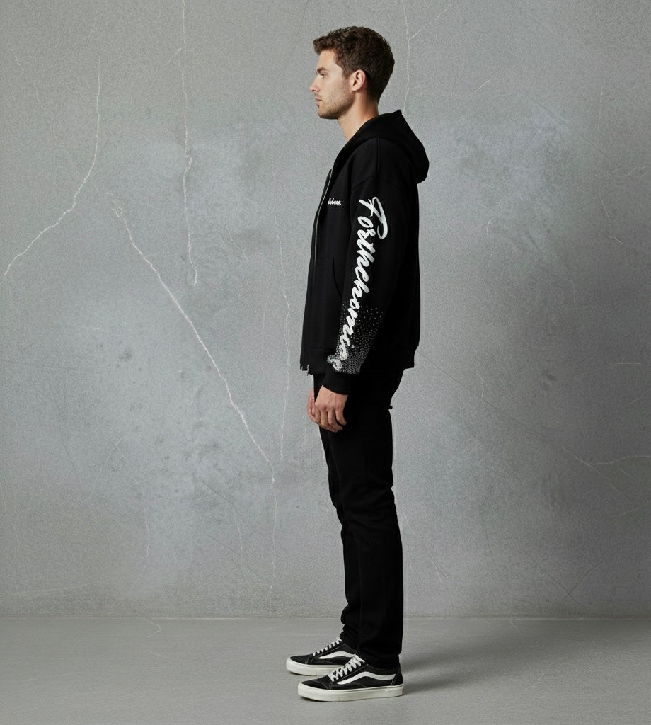 Rhinestone zip Hoodie